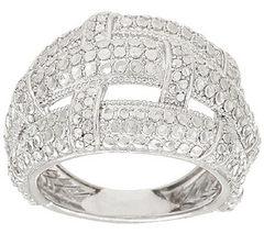 Anillo abovedado con corte de diamante y tejido de canasta con revestimiento de rosa en plata de ley, talla 5