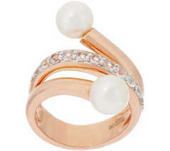 Honora Cultured Pearl White Topaz Rosegold Tone Bronze Ring Size 7