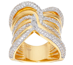 Italian Silver Sterling Gold Clad Wide Polished Crystal Band Ring Size 5