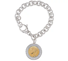 Bronze 500 Lire Coin Oval Rolo Link Bracelet by Bronzo Italia