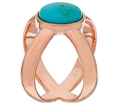 Bronze Turquoise Rose Tone X-Design Ring by Bronzo Italia Size 8
