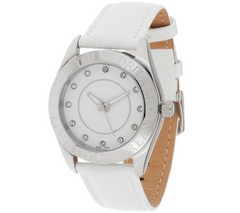 Stainless Steel Live Your Dream Round Case White Leather Strap Watch