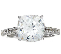 Diamonique Platinum Clad Cushion Cut 100-Facet Ring Size 5