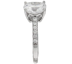 Diamonique Platinum Clad Cushion Cut 100-Facet Ring Size 5