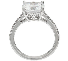Diamonique Platinum Clad Cushion Cut 100-Facet Ring Size 5