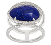 Sterling Silver Lapis Gemstone Double Band Ring by Silver Style Size 9