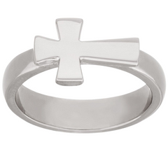 Bronze Silver Tone Polished Horizontal Cross Ring by Bronzo Italia Size 6