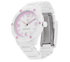 Judith Ripka White Athena Watch w/ Pink Color Diamonique Accents Small