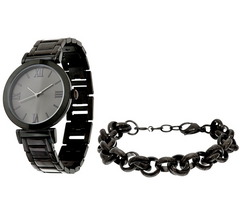 Black Stainless Steel Watch Set with Bracelet, Boxed