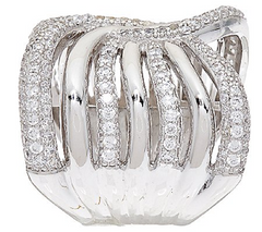 Italian Silver Sterling Wide Polished Crystal Band Ring Size 5