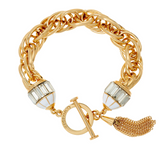 C. Wonder Triple Rolo Link Bracelet with White Crystal Toggle Station Large