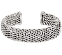Bronze Faceted Silver Tone Cuff Bracelet by Bronzo Italia, Avg 7-1/4"