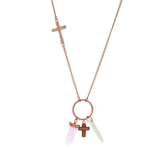 Rose Tone Stainless Steel Multi-Cross Chain Necklace