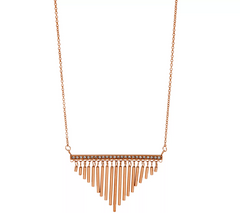 Stainless Steel Fringe Rose Tone Necklace with Crystal Accent