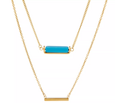 Stainless Steel gold Tone Double Layer Horizontal Bar Necklace, Chain 18"+2"L