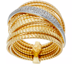 Italian Silver Pave' Crystal Tubogas Gold-Over SS Ring Size 5