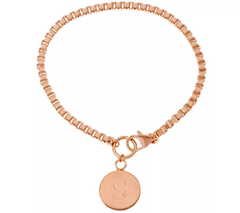 Rose Bronze Polished Initial "S" Disc Bracelet by Bronzo Italia 8"