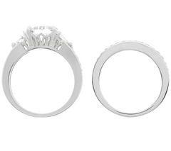 Diamonique Platinum Clad Asscher Bridal Ring Set, Size 6