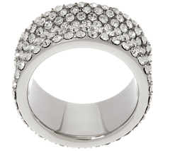 Stainless Steel Concave Pave Crystal Eternity Band Ring, Size 7