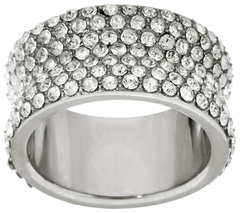 Stainless Steel Concave Pave Crystal Eternity Band Ring, Size 7