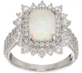 Diamonique and Synthetic Opal Sterling Silver Ring, Size 7