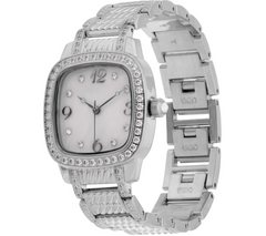 Diamonique Silver Tone Textured Link Bracelet Watch