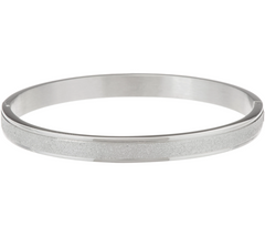 Stainless Steel Glitter Texture Silver Tone Bangle Bracelet, 7-1/4"