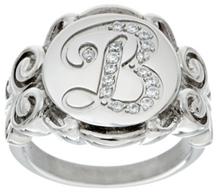 Stainless Steel Crystal Signet Initial "B" Ring Size 8