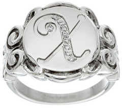 Stainless Steel Crystal Signet Initial "X" Ring Size 9
