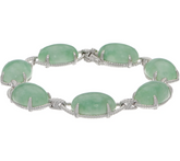 Oval Jade Sterling Silver Bold Bracelet 8"