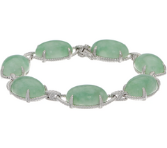 Oval Jade Sterling Silver Bold Bracelet 8"