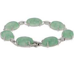 Oval Jade Sterling Silver Bold Bracelet 8"