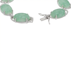 Oval Jade Sterling Silver Bold Bracelet 8"
