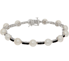 Honora Cultured Pearl and Diamond 6-3/4" Bracelet Sterling