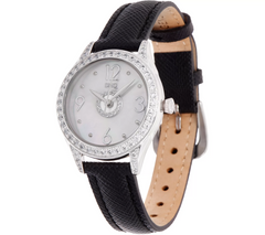 Diamonique Gold Tone Round Watch with Leather Strap