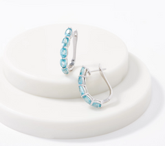 Oval Blue Zircon Sterling Silver Hoop Earrings