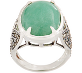 Solvar Sterling Silver Green Aventurine with Marcasite Ring, Size 5