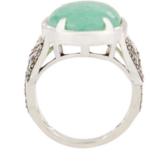 Solvar Sterling Silver Green Aventurine with Marcasite Ring, Size 5