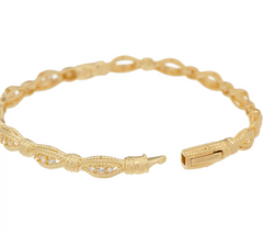 Italian Silver Gold Tone Textured White Topaz Bangle Avg