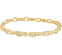 Italian Silver Gold Tone Textured White Topaz Bangle Avg