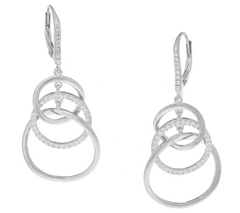 Diamonique Triple Circle Dangle 2" Earrings, Sterling Silver