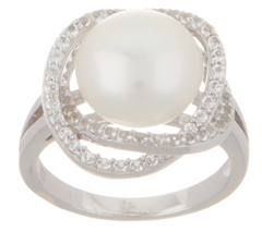 Honora Cultured Pearl/ White Topaz Sterling Silver Ring Size 6