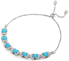 Turquoise Diamond Cut Adjustable Sterling Silver Bracelet