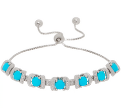 Turquoise Diamond Cut Adjustable Sterling Silver Bracelet
