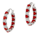 Gemstone Diamond Cut Inside Out Hoop Coral Earrings, Sterling Silver