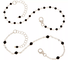 Italian Silver Set of 2 Midnight Black Gemstone Bracelets