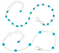 Italian Silver Set of 2 Caribbean Blue Gemstone Bracelets