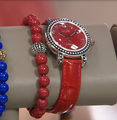 Ecclissi Gemstone Jasper/Silvertone Leather Watch w/ Stretch Bracelet, Large