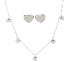 Steel by Design Dangle Bitty Heart Necklace and Stud Earring Set