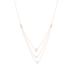 Diamonique Sterling Silver Roseclad Clear CZ Three Row Layered Necklace. 18"
